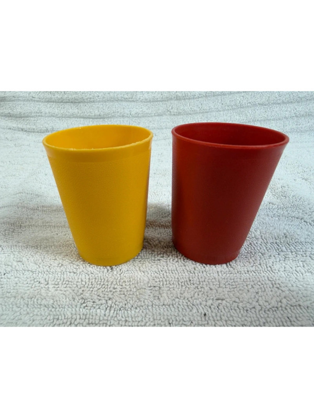 Vintage Tupperware Plastic Tumblers Set of 2 Red and Yellow - Shot Glass size